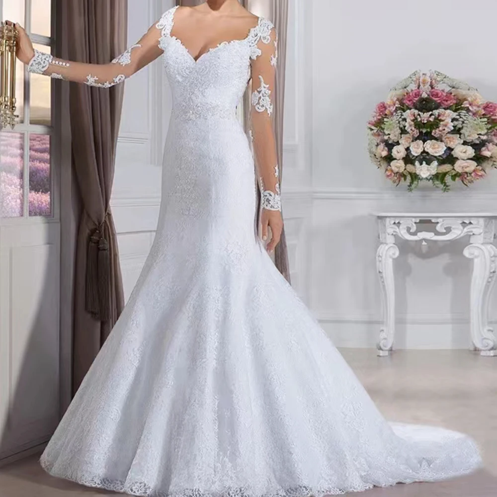 2023, Новое Тонкое Благородное Элегантное Сексуальное Свадебное платье с Рыбьим хвостом, Свадебное платье длиной до пола, Богемное Белое Изображение 2