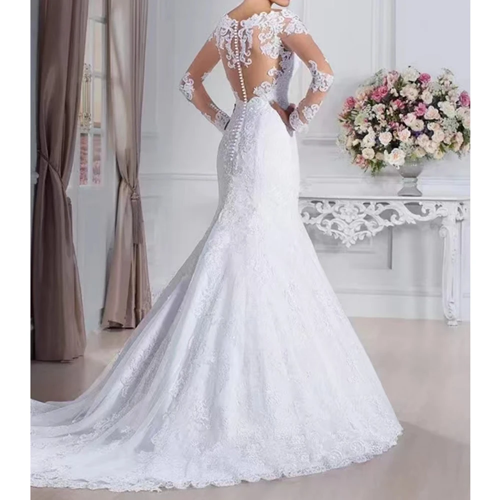2023, Новое Тонкое Благородное Элегантное Сексуальное Свадебное платье с Рыбьим хвостом, Свадебное платье длиной до пола, Богемное Белое Изображение 3