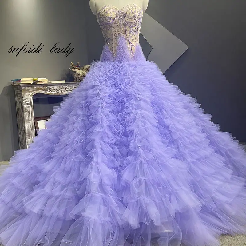 2023 Новое фиолетовое вечернее платье без бретелек ручной работы, расшитое бисером на мицву Изображение 0
