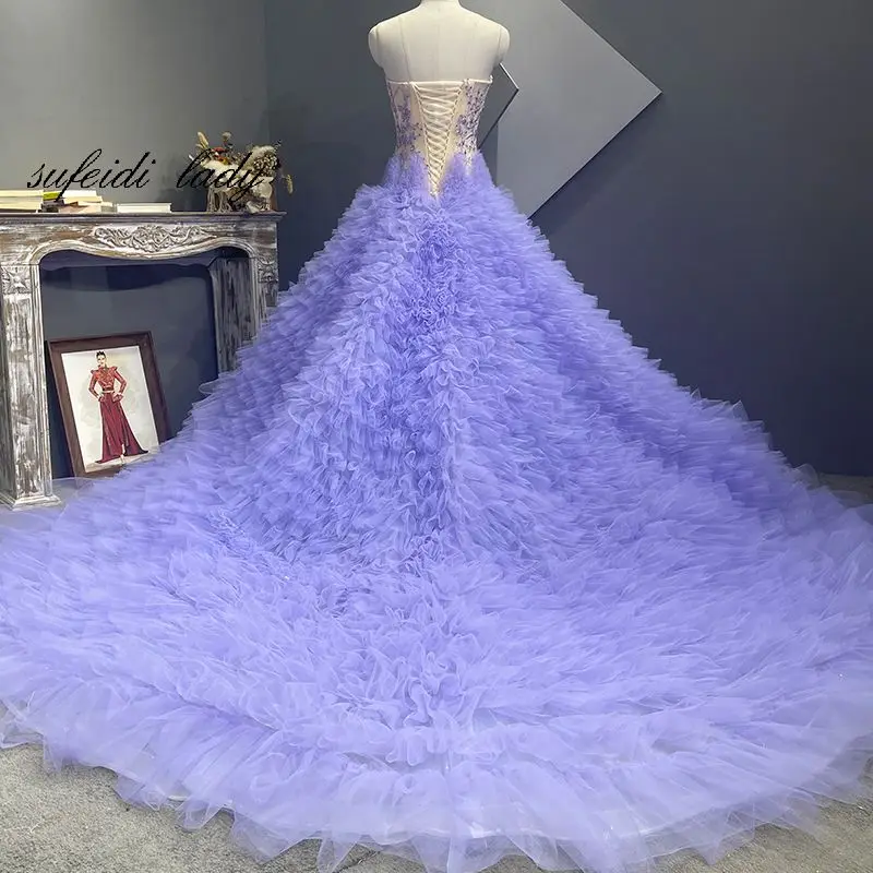 2023 Новое фиолетовое вечернее платье без бретелек ручной работы, расшитое бисером на мицву Изображение 1