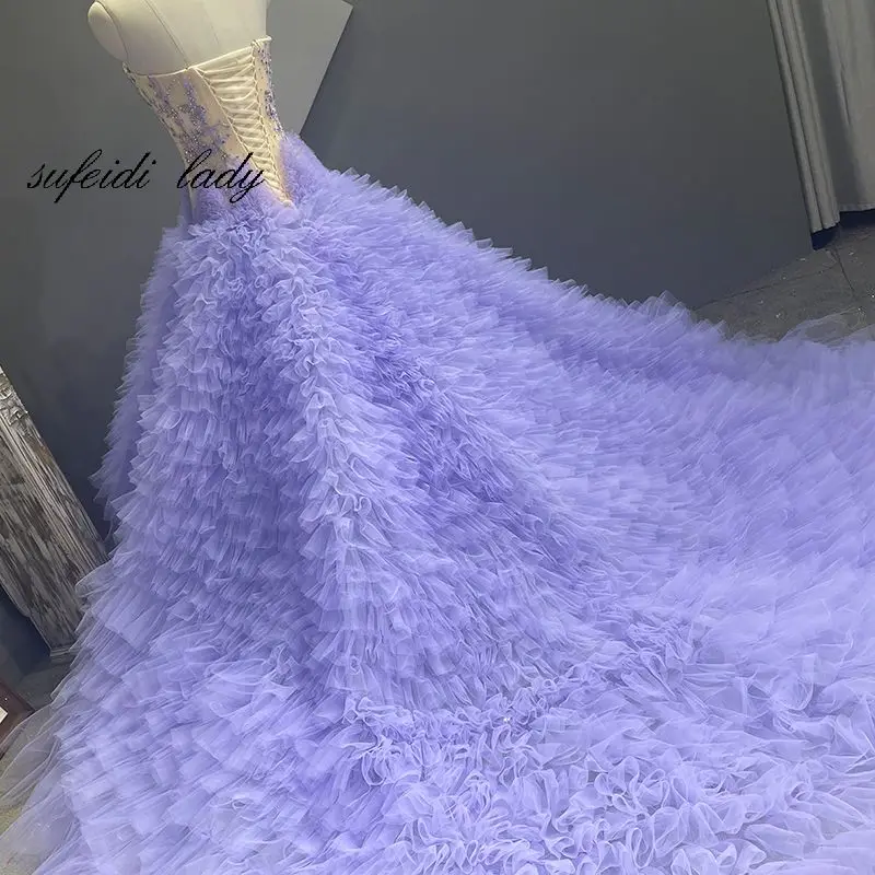 2023 Новое фиолетовое вечернее платье без бретелек ручной работы, расшитое бисером на мицву Изображение 2