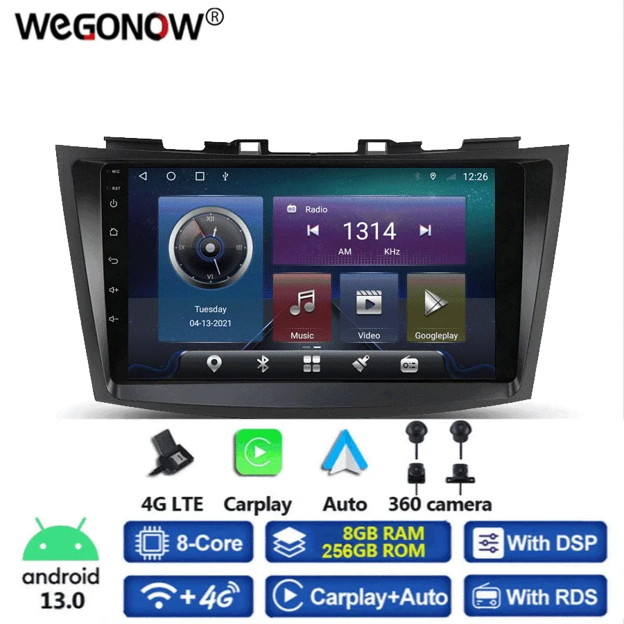 360 Панорамная Камера Carplay 8G + 256GB Android 13.0 Автомобильный DVD-плеер GPS WIFI Bluetooth 5.0 RDS Радио Для Suzuki Swift 2012-2015 Изображение 0
