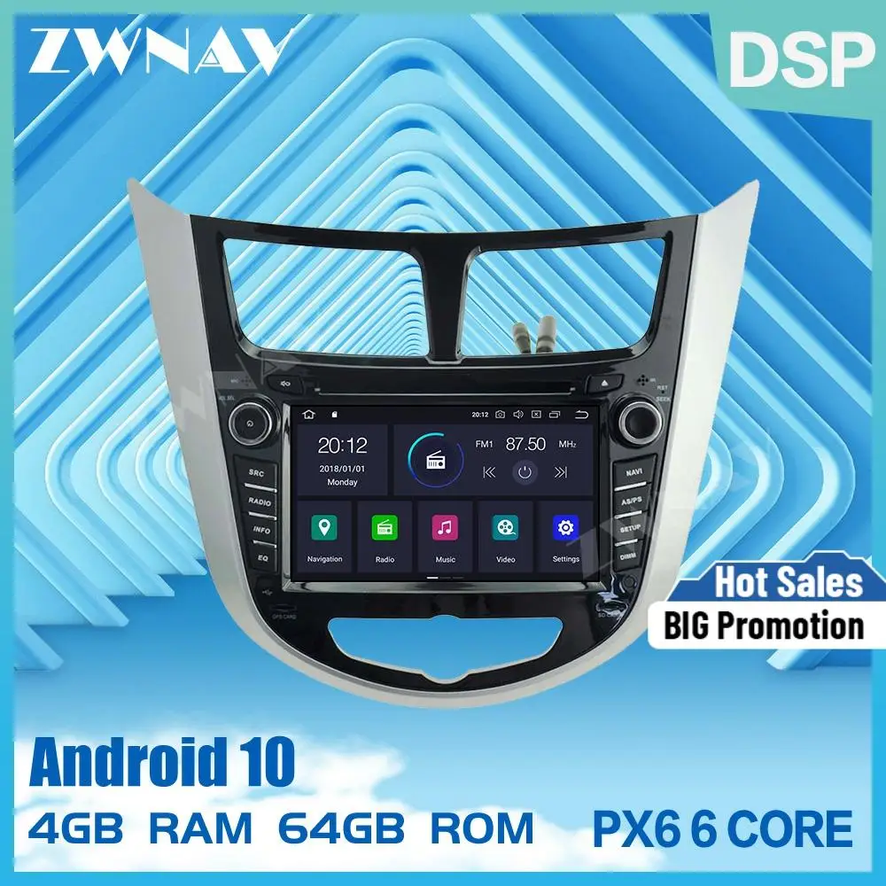 4 + 64 Android 10,0 Автомобильный Мультимедийный Плеер Navi GPS Для Hyundai Solaris Accent Verna 2011-2017 автомобильный DVD-радио Аудио стерео Головное Устройство Изображение 0