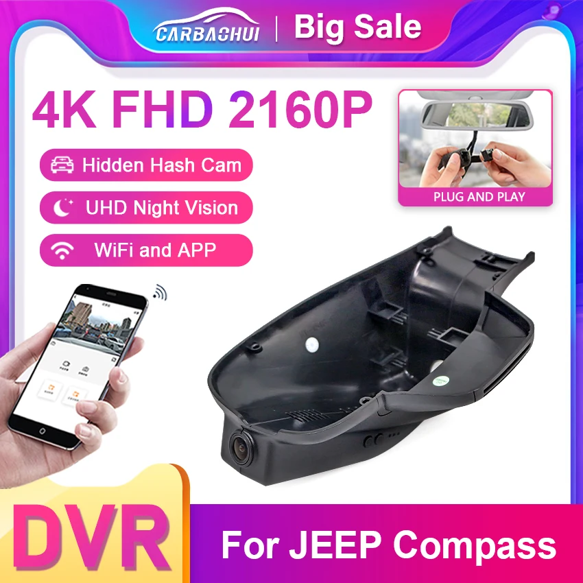 4K HD 2160P Новый Подключаемый и Воспроизводимый Автомобильный Видеорегистратор WiFi Dash Cam Двухобъективная Камера для Jeep COMPASS 2018-2022 С Управлением приложением Изображение 0