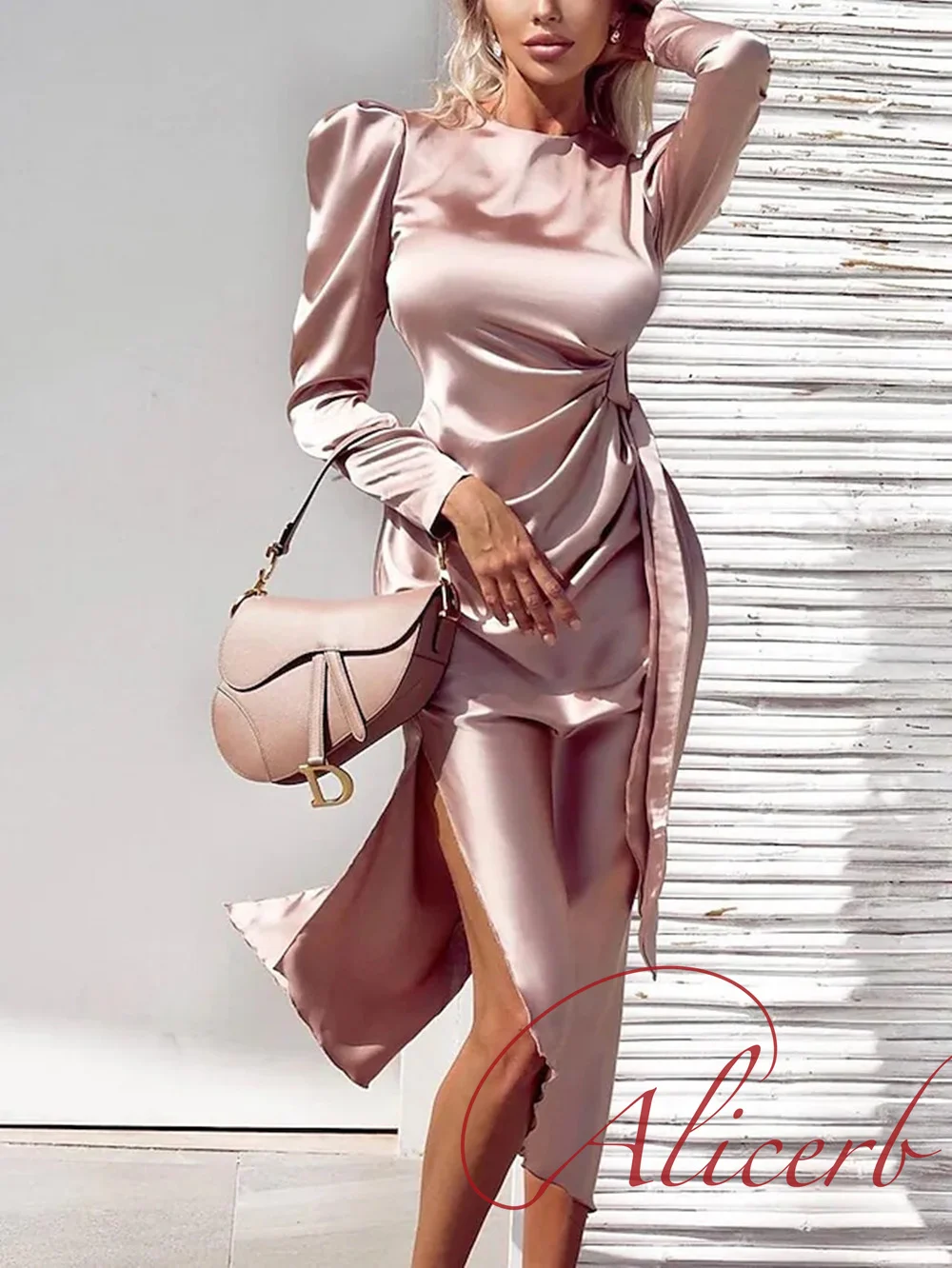 Alicerb 2024 Преобразование оболочки Сексуальные вечерние платья для выпускного вечера с драгоценным вырезом, Элегантная Асимметричная драпировка с длинным рукавом, чистый цвет Изображение 3