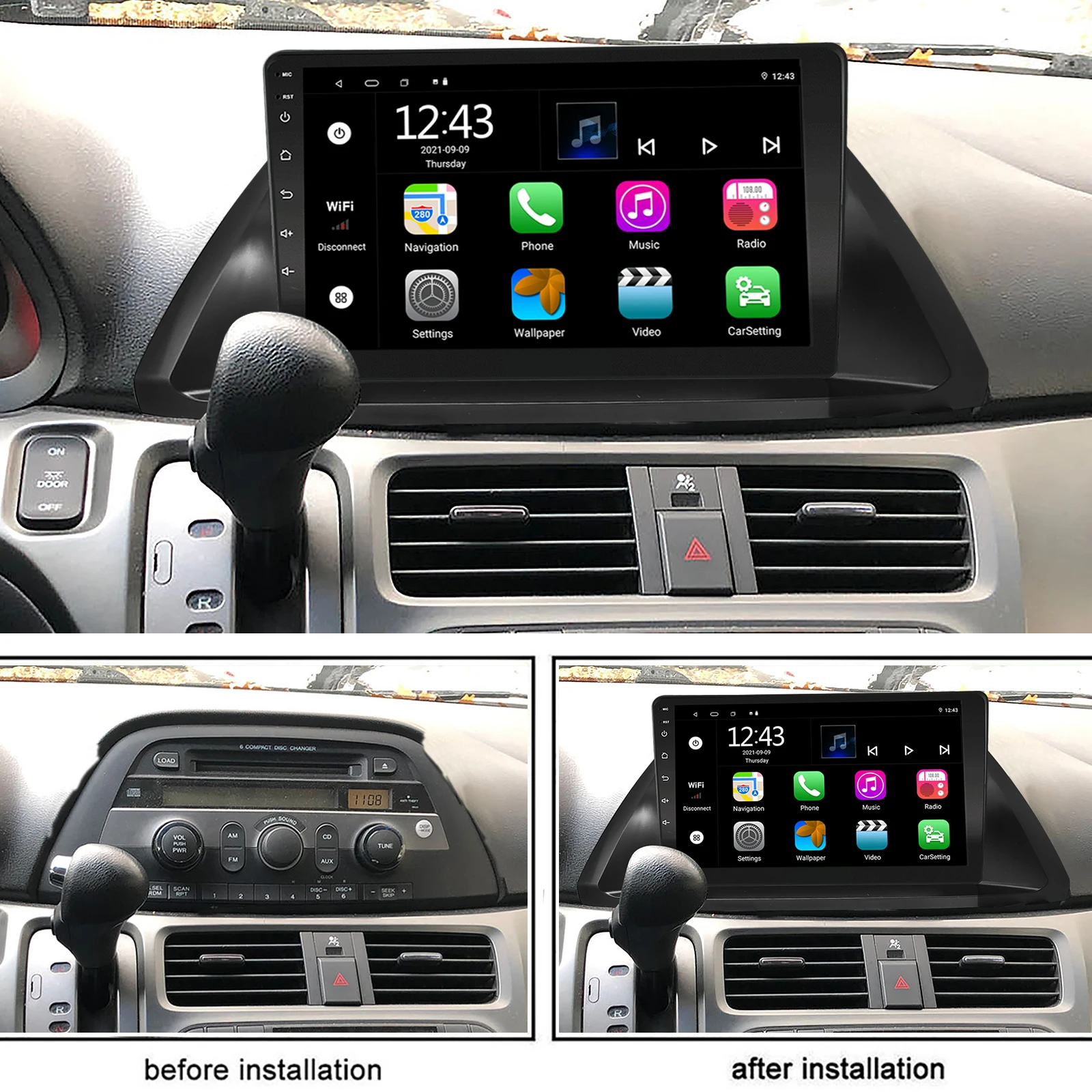Android 11 Автомобильная Стереосистема 10,1 дюйма Для Honda Odyssey 2005-2010 Емкостный Сенсорный Экран GPS Навигация Bluetooth USB Плеер Вспышка Изображение 4