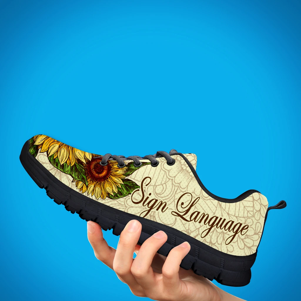 INSTANTARTS Классический дизайн в виде подсолнуха с принтом на языке жестов, легкая уличная обувь на шнуровке, Удобные кроссовки на платформе Изображение 3