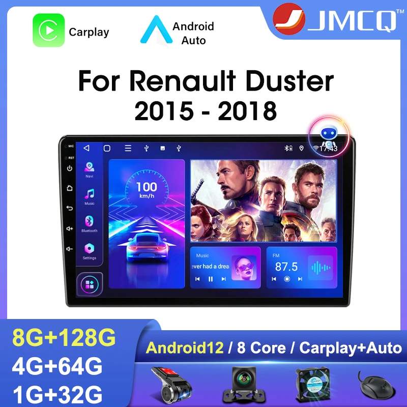 JMCQ 2 Din Android 12 Автомобильный Радио Мультимедийный Видеоплеер Для Renault Duster 2015-2018 Навигация GPS Carplay 4G WIFI Головное Устройство Изображение 0