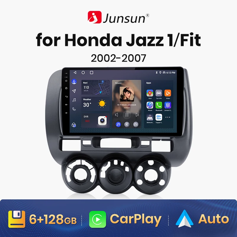 Junsun V1 AI Voice Wireless CarPlay Android Автомагнитола для Honda Jazz 1Fit 2002-2007 4G Автомобильный мультимедийный GPS 2din автомагнитола Изображение 0