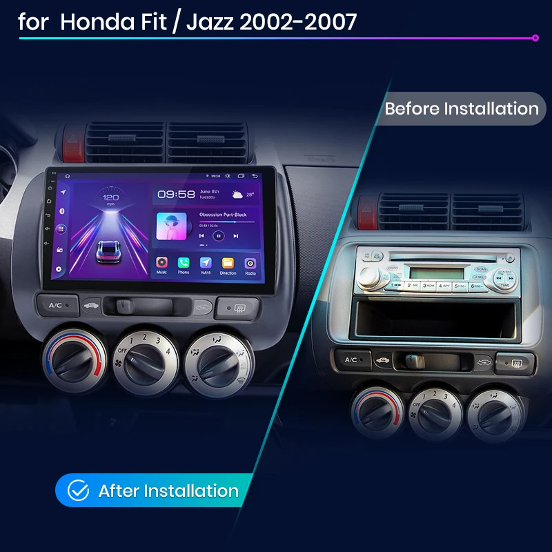 Junsun V1 AI Voice Wireless CarPlay Android Автомагнитола для Honda Jazz 1Fit 2002-2007 4G Автомобильный мультимедийный GPS 2din автомагнитола Изображение 1