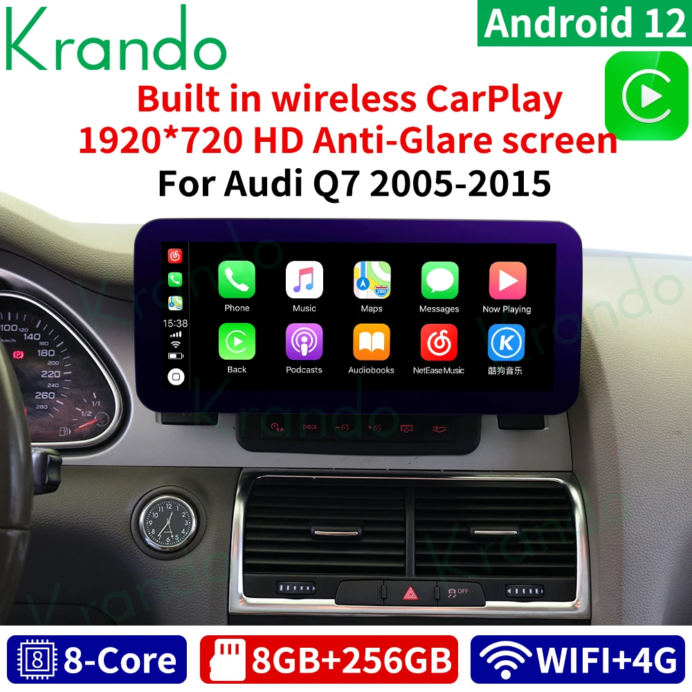 Krando Android 12.0 12.3 Дюймовый IPS Автомобильный Мультимедийный Плеер Для Audi Q7 2005-2015 Авторадио Навигация GPS Беспроводной Carplay Изображение 0