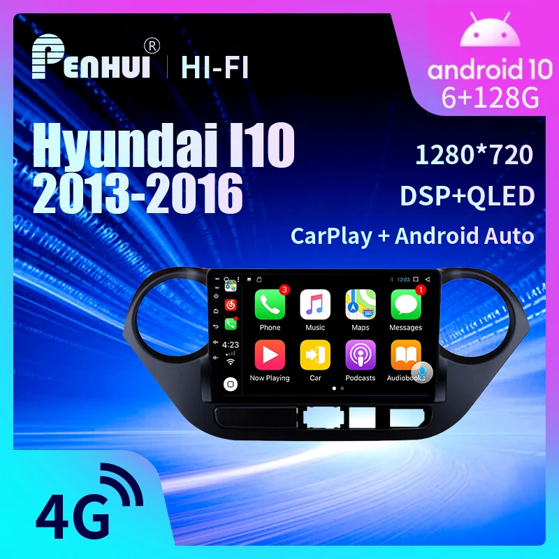 Penhui для Hyundai I10 (2013-2016) Автомобильное радио LHD, мультимедийный видеоплеер, Навигация GPS Android 10.0 Double Din Изображение 0
