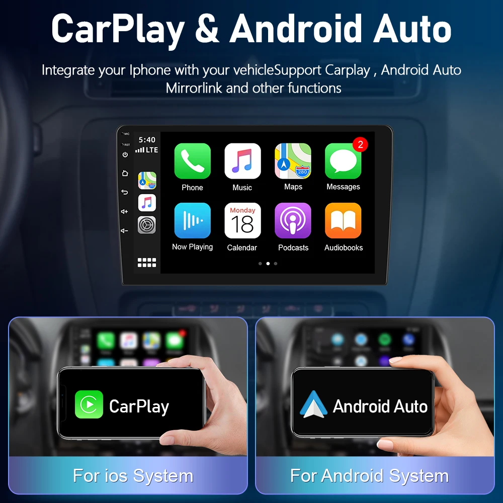 Podofo 4G CarPlay Android Радио Для RAV4 2001-2006 Автомобильный Мультимедийный плеер GPS Стерео HiFi DSP Авторадио Ai Voice 2din Головное устройство Изображение 2
