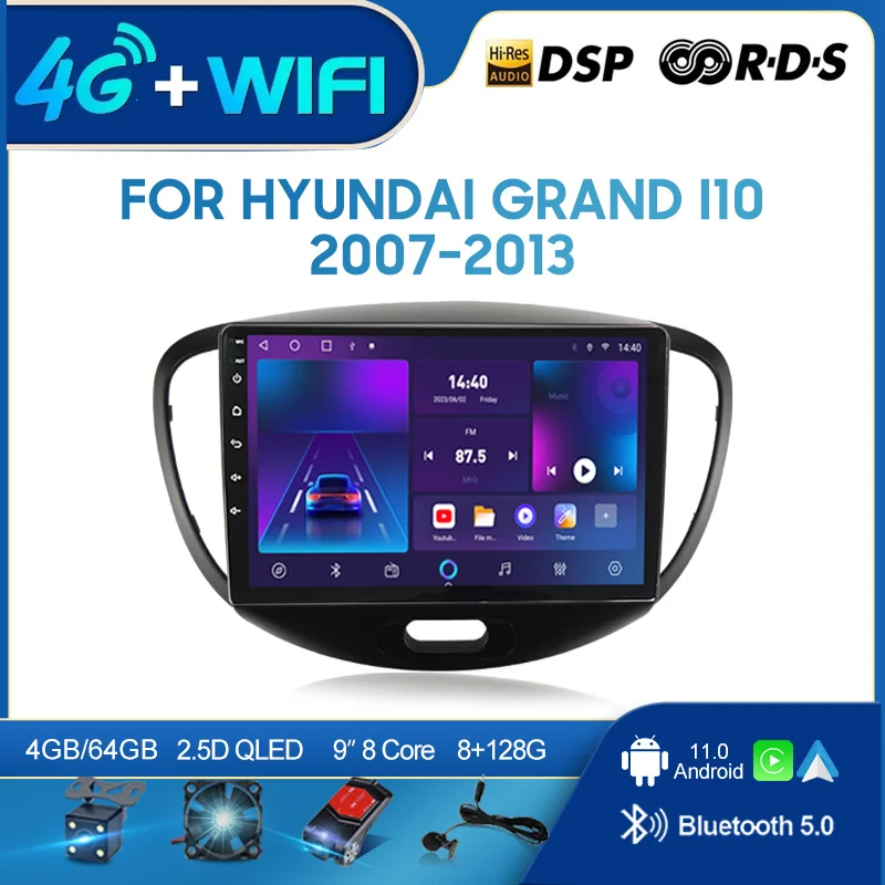 QSZN Для Hyundai Grand I10 2007-2013 2din Android 12,0 Автомобильный Радио Мультимедийный Видеоплеер GPS Навигация 4G Carplay Головное устройство Изображение 0