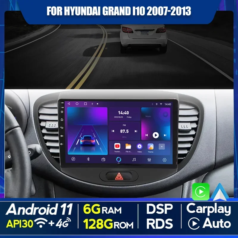 QSZN Для Hyundai Grand I10 2007-2013 2din Android 12,0 Автомобильный Радио Мультимедийный Видеоплеер GPS Навигация 4G Carplay Головное устройство Изображение 1