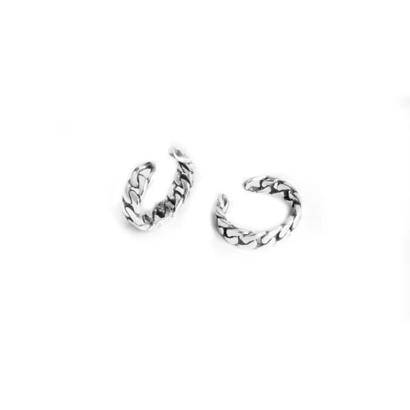 S925 tremella clip мужские и женские простые тайские серебряные цепочки плетеные серьги без отверстия для уха индивидуальные серьги-клипсы Изображение 4
