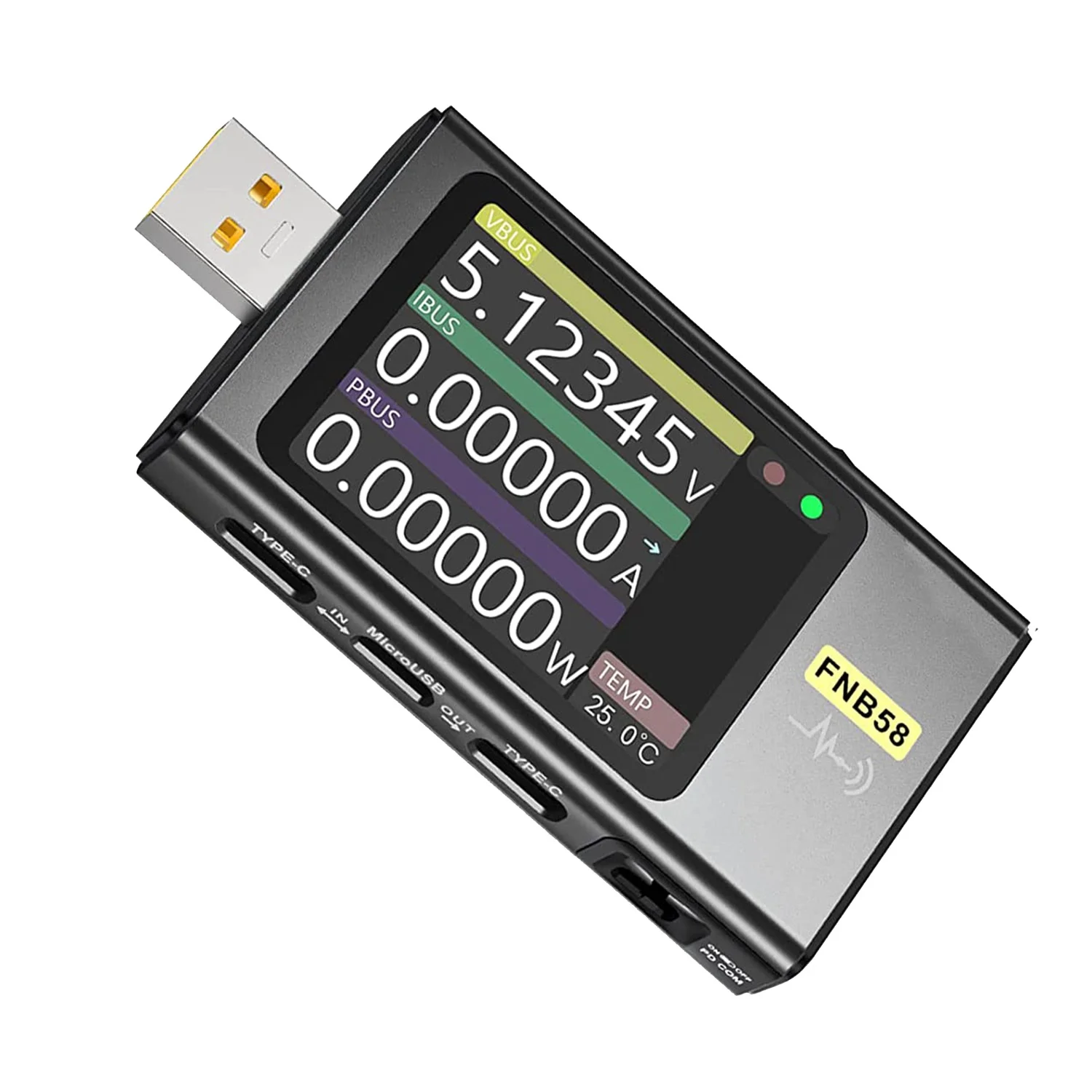 USB-тестер FNB58, цифровой вольтметр, тестер тока, протокол быстрой зарядки USB Type-C, Обнаружение срабатывания питания PD, Макс 7A Изображение 0