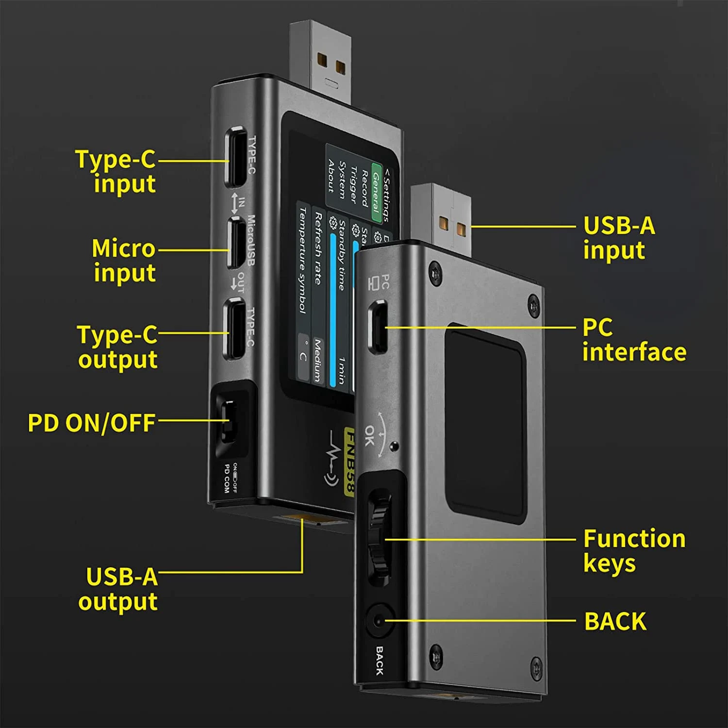 USB-тестер FNB58, цифровой вольтметр, тестер тока, протокол быстрой зарядки USB Type-C, Обнаружение срабатывания питания PD, Макс 7A Изображение 1