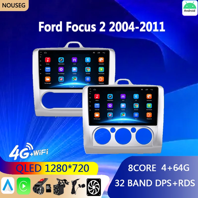 Автомагнитола Android Мультимедиа для Ford Focus 2 3 Mk2 Mk3 MT AT 2004 2005-2011 Стереовидеоплеер GPS Auto Carplay 2 Din Изображение 0