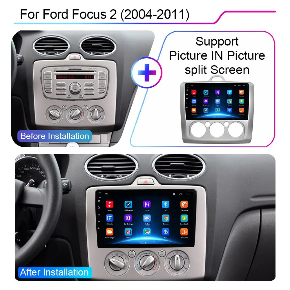 Автомагнитола Android Мультимедиа для Ford Focus 2 3 Mk2 Mk3 MT AT 2004 2005-2011 Стереовидеоплеер GPS Auto Carplay 2 Din Изображение 1
