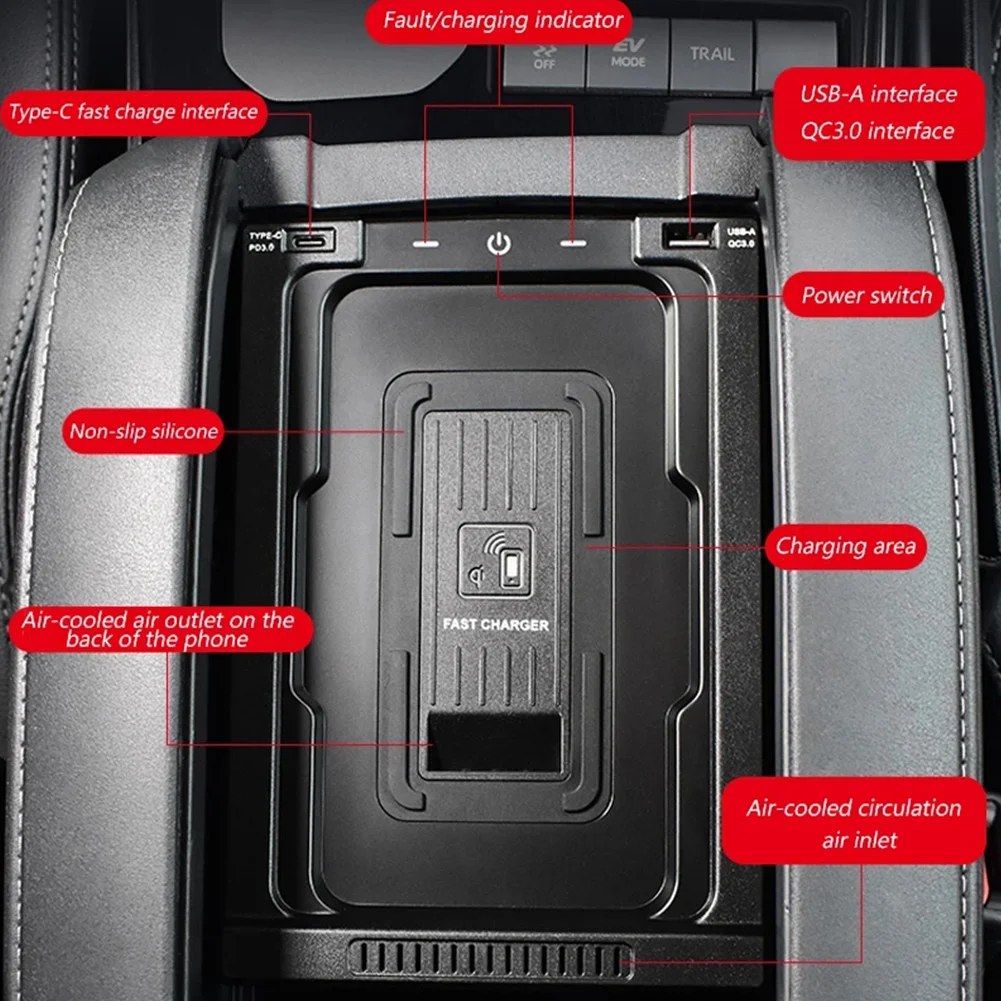Автомобиль Коробка Для Автомобильного подлокотника Мобильный Телефон Беспроводная Зарядка Плата Быстрой Зарядки Toyota Highlander 2020 2021 2022 2023 2024 Изображение 4