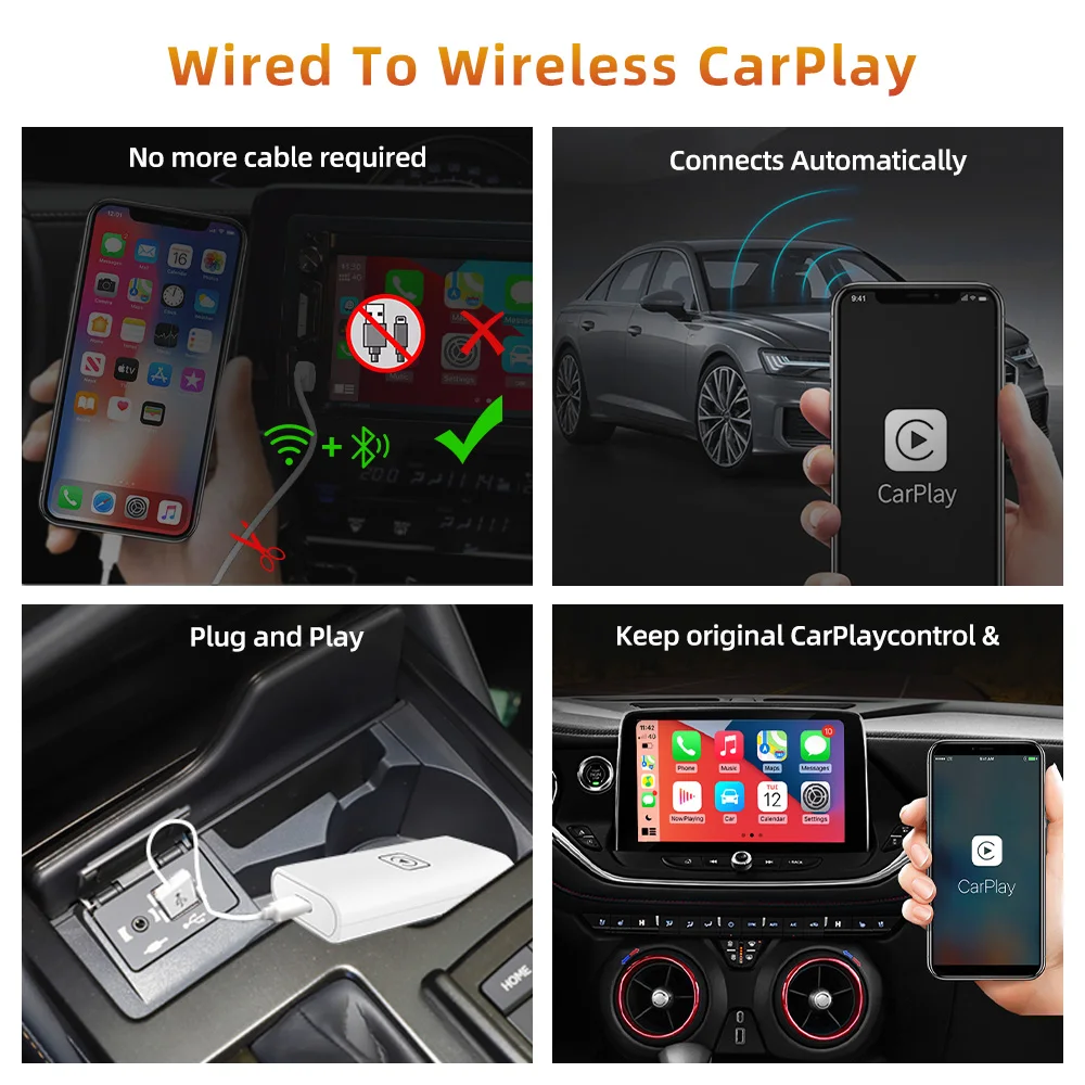 Автомобильное радио CarPlay AI Box Преобразует оригинальный проводной CarPlay в беспроводной CarPlay для Audi Suzuki Volvo Toyota Ford Jeep Benz Изображение 3