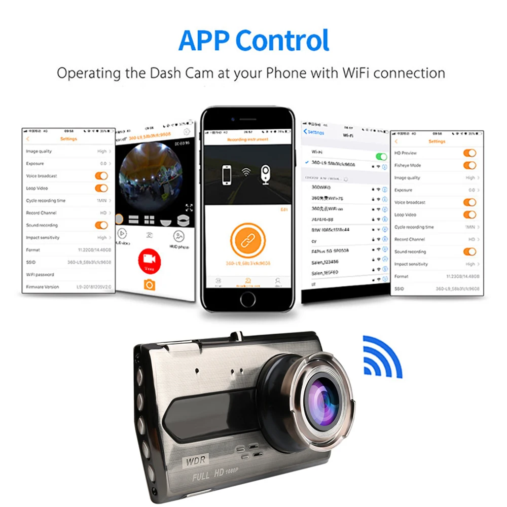 Автомобильный видеорегистратор WiFi Dash Cam Камера автомобиля HD 1080P Приводной Видеомагнитофон Автоматический Регистратор ночного видения Черный ящик GPS Парковочный монитор Изображение 3