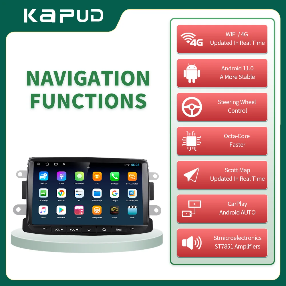 Автомобильный радиоплеер Kapud Android 10 для Dacia/Sandero/Duster/Captur/Logan/Symbol/Docks/Lodgy CarPlay AUTO GPS DSP BT Навигация Изображение 1
