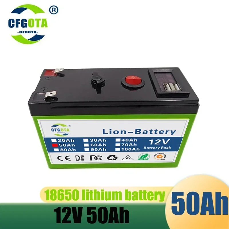 Аккумулятор 12V 50Ah 18650 литиевая аккумуляторная батарея Аккумуляторная батарея для электромобиля на солнечной энергии + зарядное устройство 12.6v3A Изображение 0