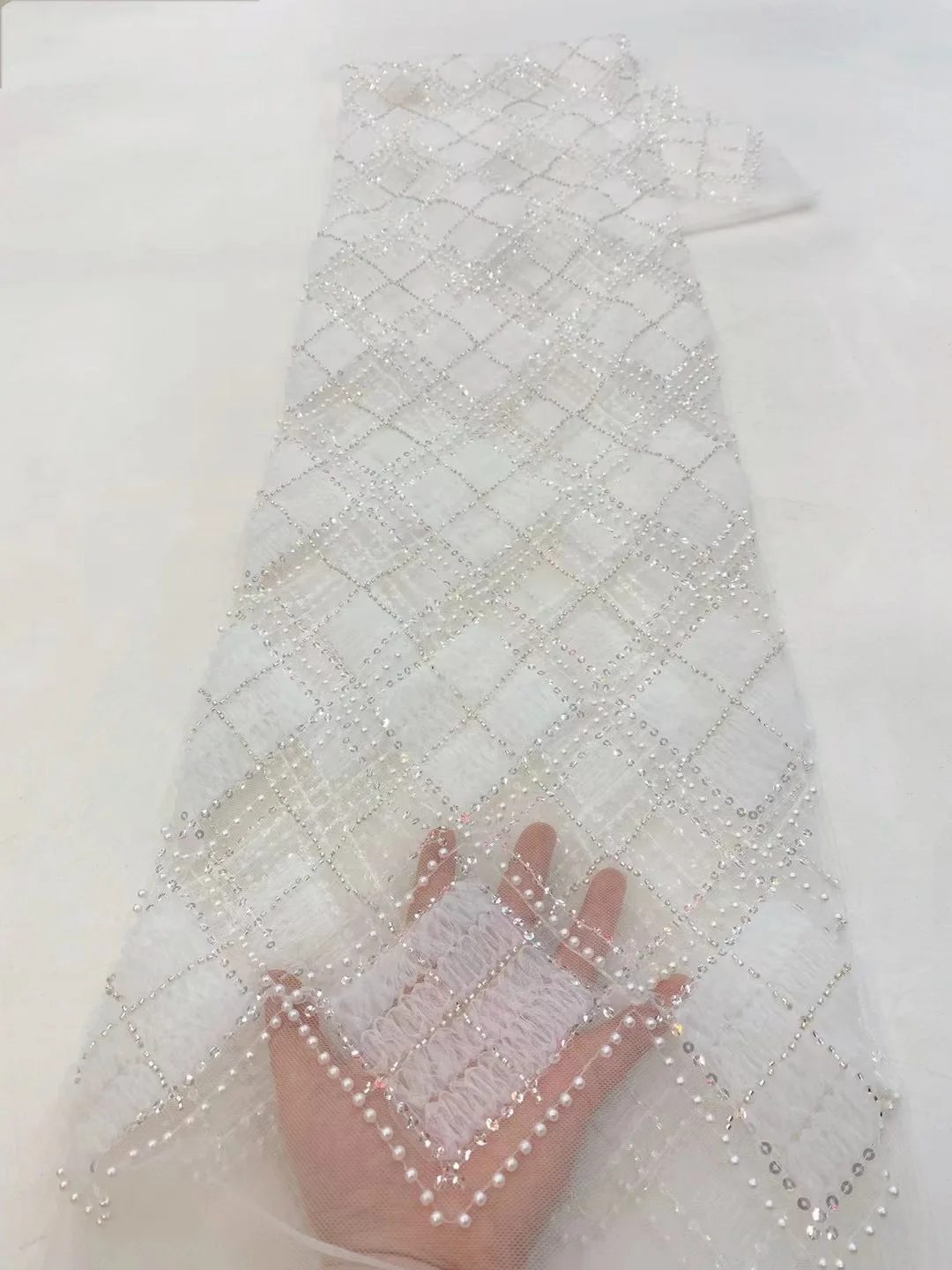 Африканская 3D цветочная роскошная кружевная ткань из бисера 2023, высококачественная вышивка, французский тюль, сетка, жемчужное свадебное кружево z5670 Изображение 1