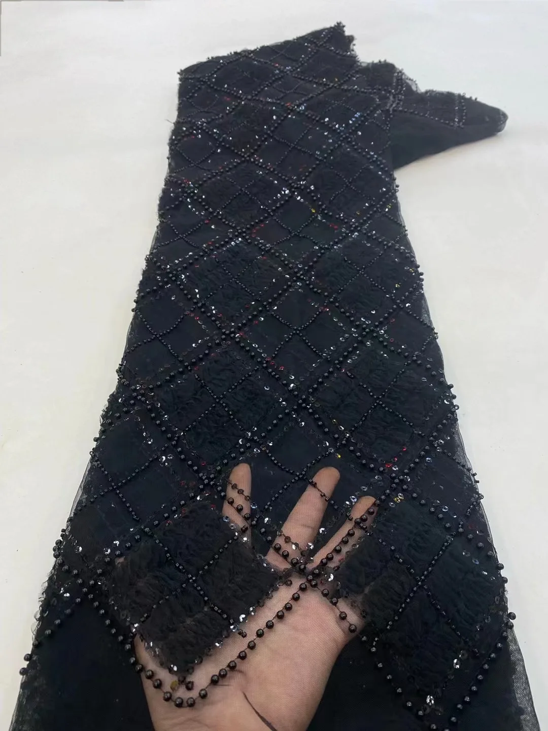 Африканская 3D цветочная роскошная кружевная ткань из бисера 2023, высококачественная вышивка, французский тюль, сетка, жемчужное свадебное кружево z5670 Изображение 4