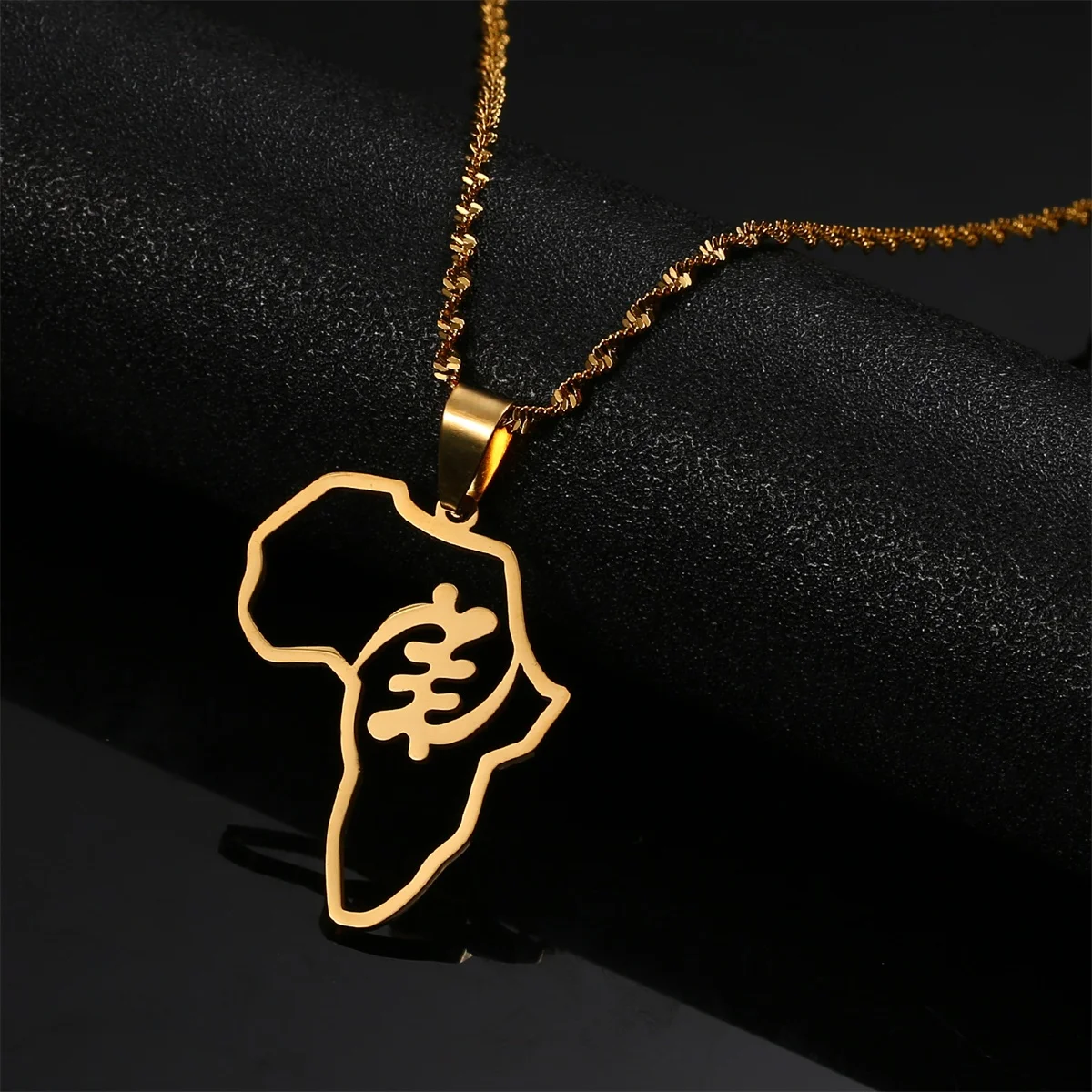 Африканская Карта Символ Кулон Ожерелья Женщины Из Нержавеющей Стали Adinkra Gye Nyame Этнические Ювелирные Изделия Изображение 2