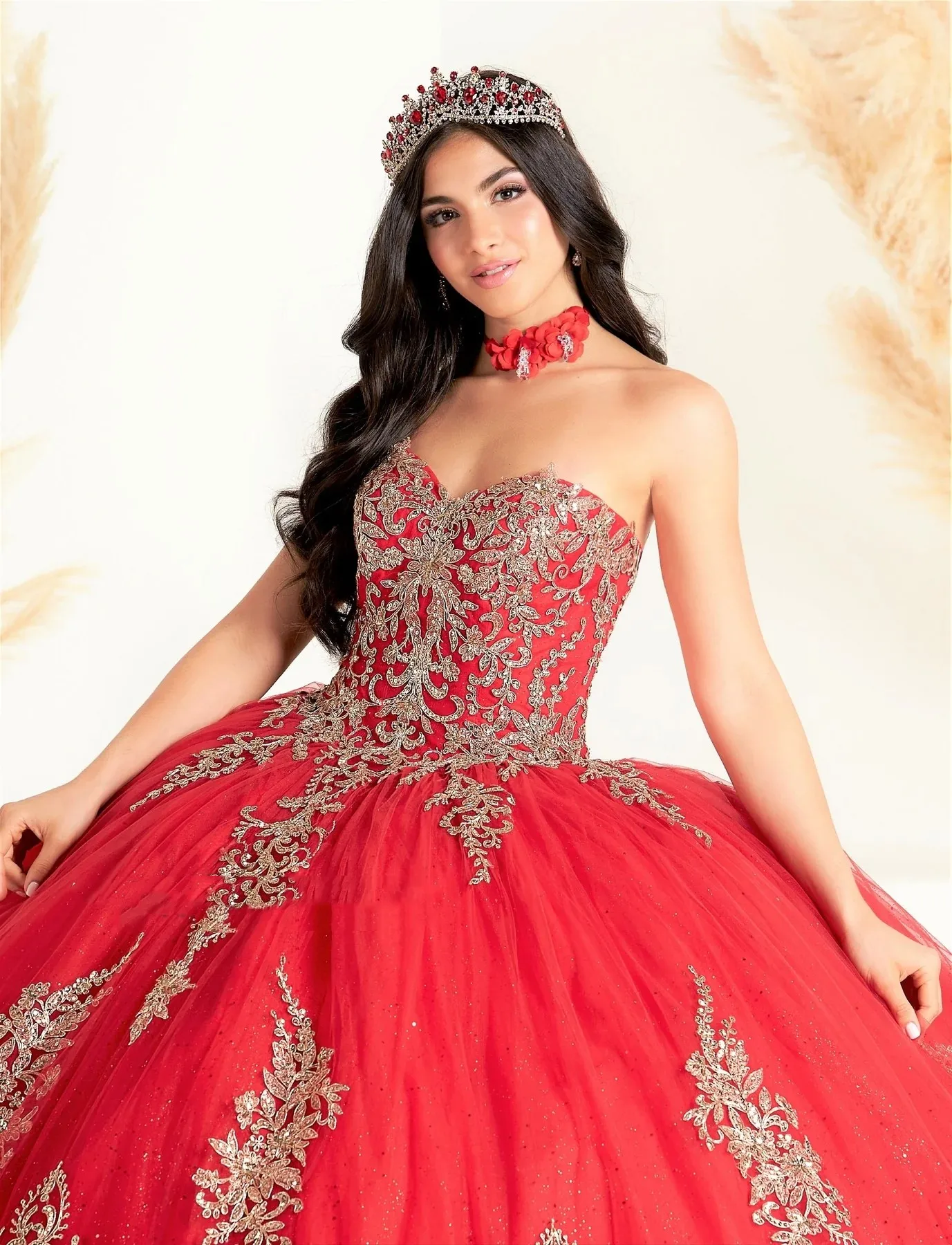 Бальные платья Red Charro Quinceanera Бальное платье с открытыми плечами Аппликации из тюля Пышные Мексиканские сладости 16 платьев 15 Anos Изображение 2
