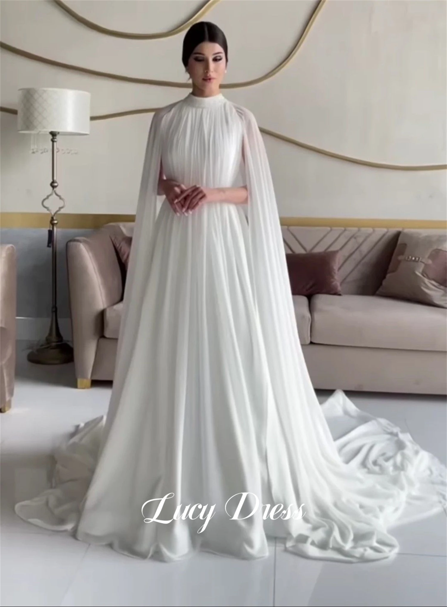 Белое вечернее платье Lucy из шифона, роскошное украшение, расшитое бисером, праздничное платье Eid Al-fitr, длинные платья для особых случаев Изображение 0