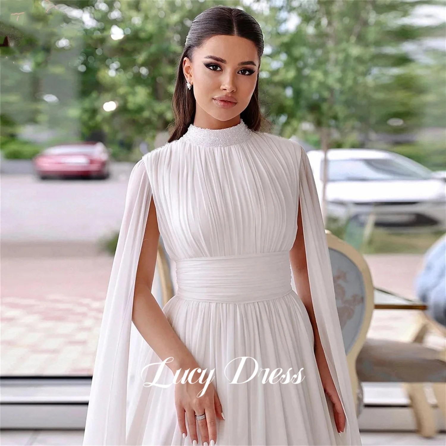Белое вечернее платье Lucy из шифона, роскошное украшение, расшитое бисером, праздничное платье Eid Al-fitr, длинные платья для особых случаев Изображение 1