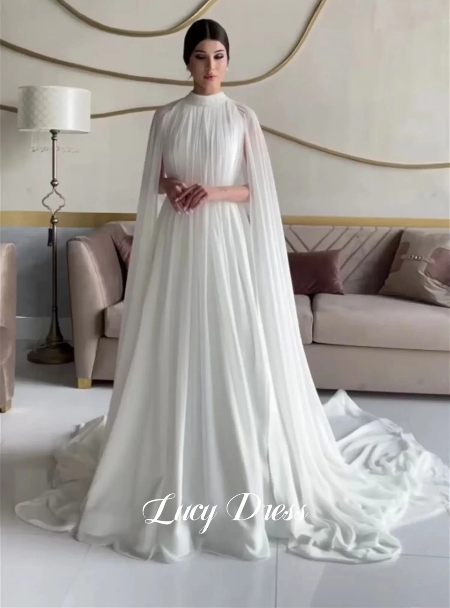 Белое вечернее платье Lucy из шифона, роскошное украшение, расшитое бисером, праздничное платье Eid Al-fitr, длинные платья для особых случаев Изображение 4