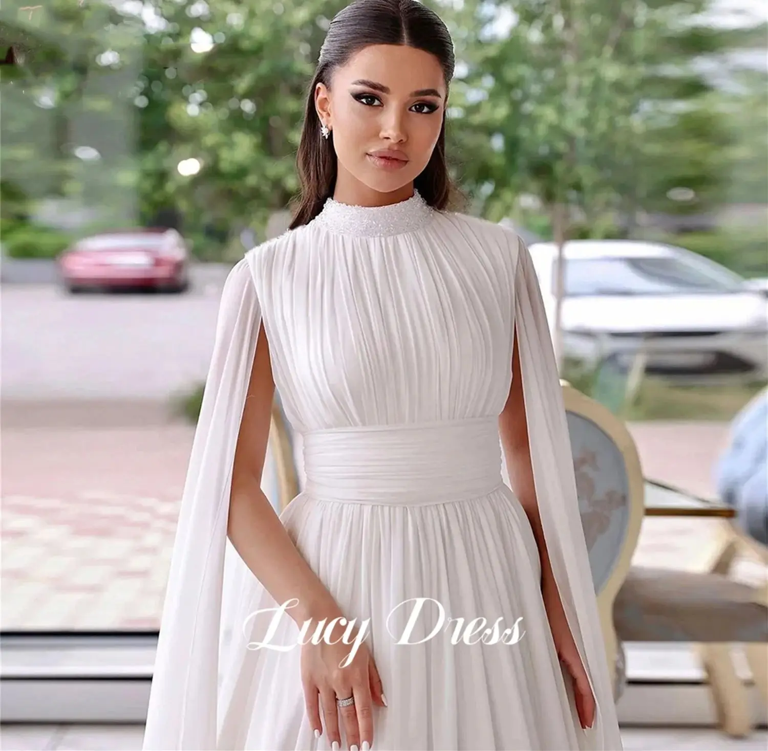 Белое вечернее платье Lucy из шифона, роскошное украшение, расшитое бисером, праздничное платье Eid Al-fitr, длинные платья для особых случаев Изображение 5