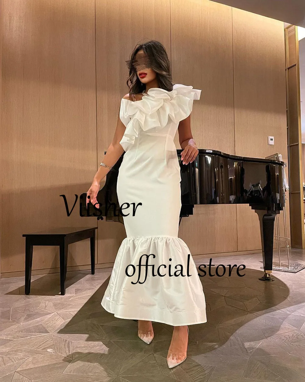Белые Атласные Вечерние платья Русалки на одно плечо, Складки, Атласное вечернее платье длиной до щиколоток, Вечерние платья Arabian Dubai Изображение 3