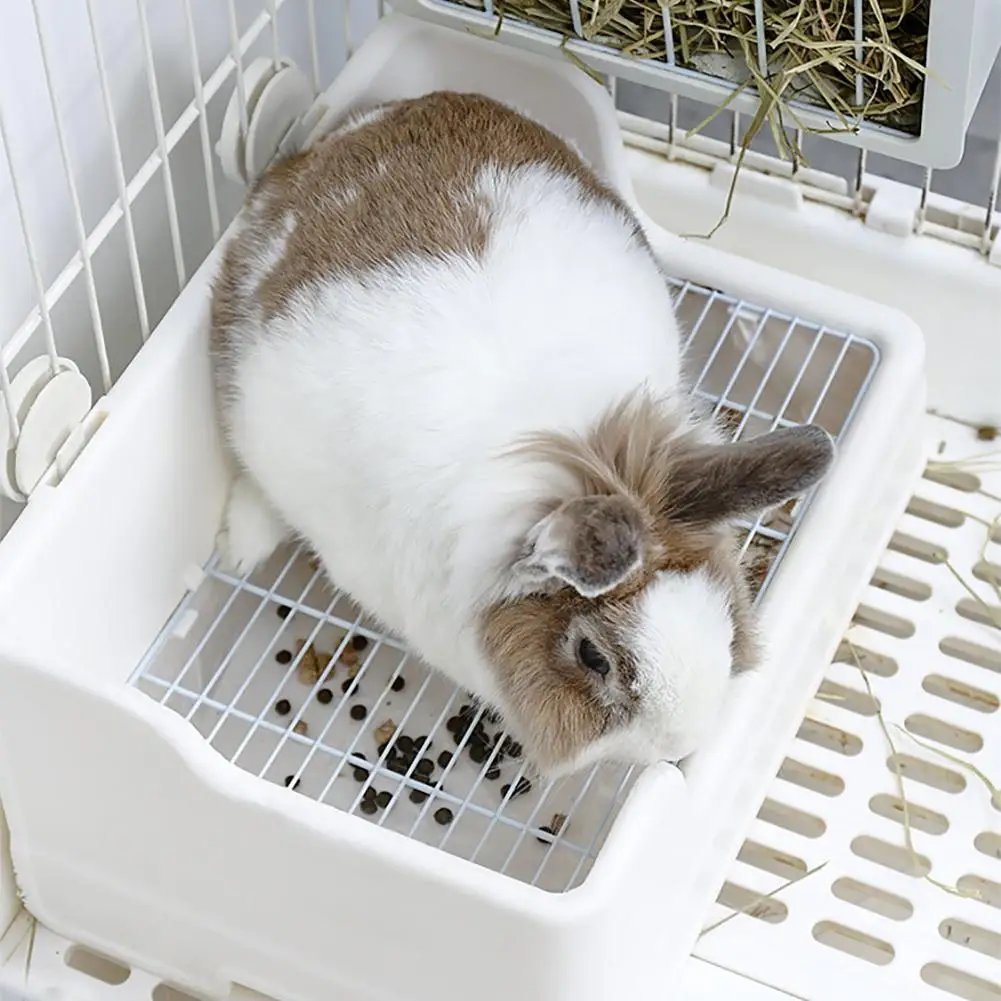 Большой ящик для кроличьего туалета для клетки, раздельный горшок, угловой унитаз с защитой от переворачивания, принадлежности для домашних животных для мелких животных Изображение 0