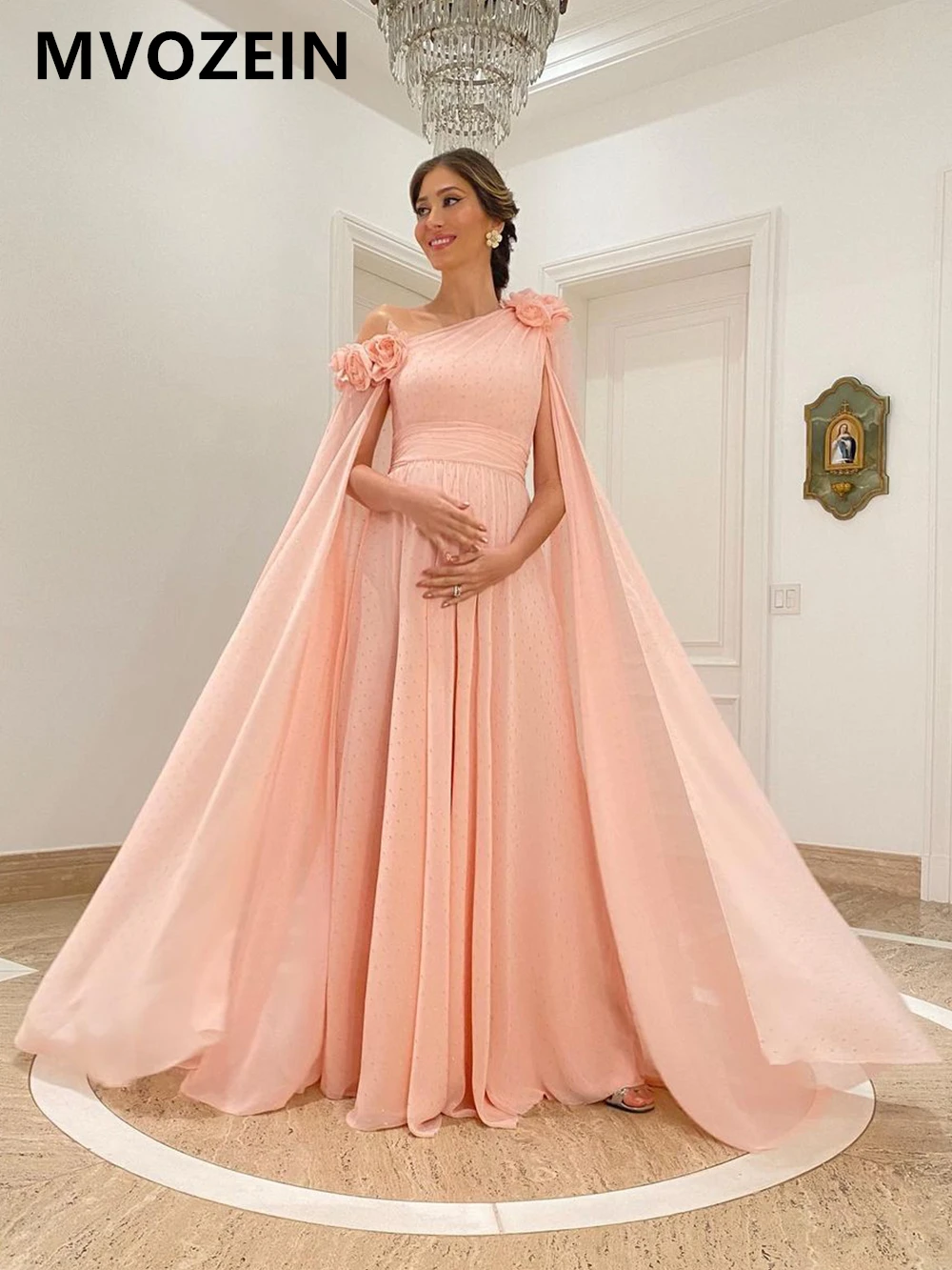 Вечернее платье Mvozein Blush с жакетом, платье для беременных, 2023, Шифоновое Элегантное вечернее платье в складку трапециевидной формы, Длинное Изображение 0