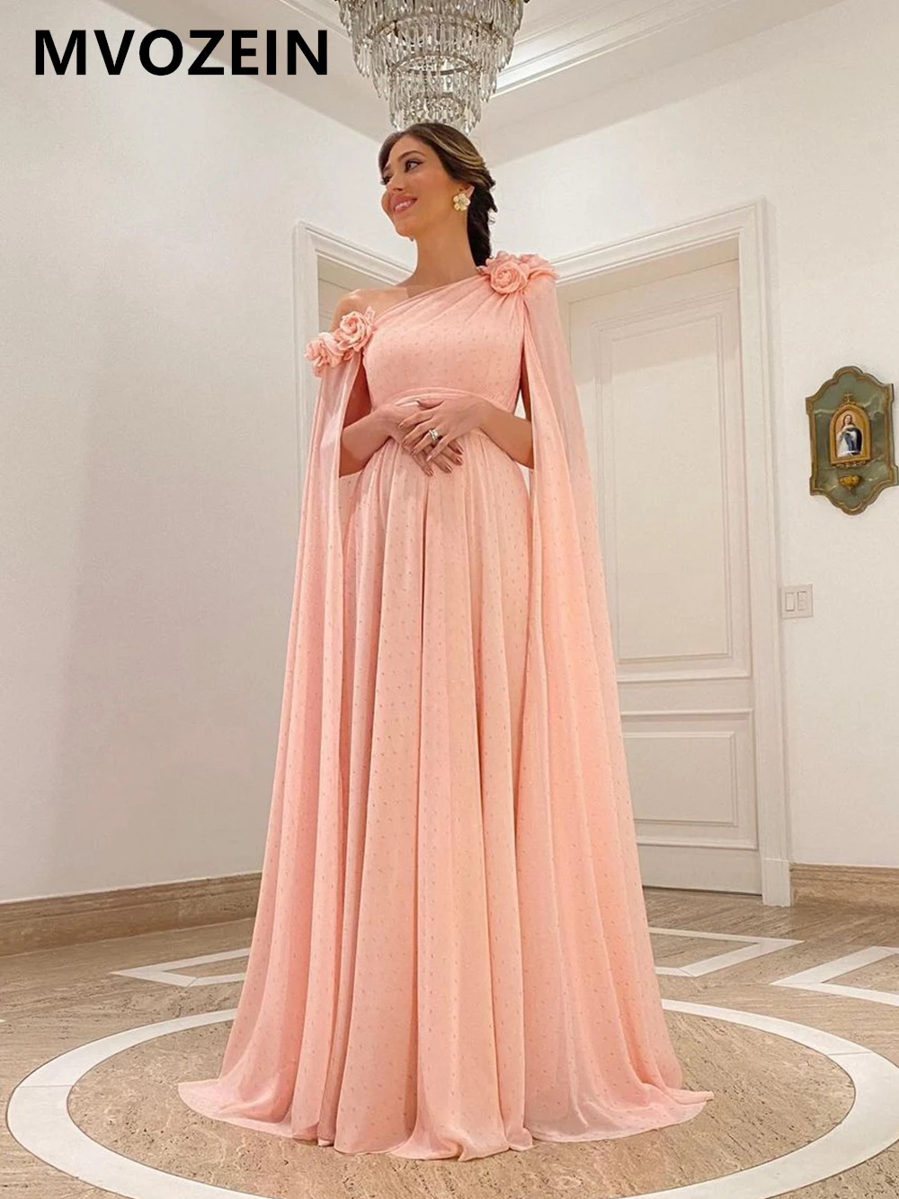 Вечернее платье Mvozein Blush с жакетом, платье для беременных, 2023, Шифоновое Элегантное вечернее платье в складку трапециевидной формы, Длинное Изображение 1