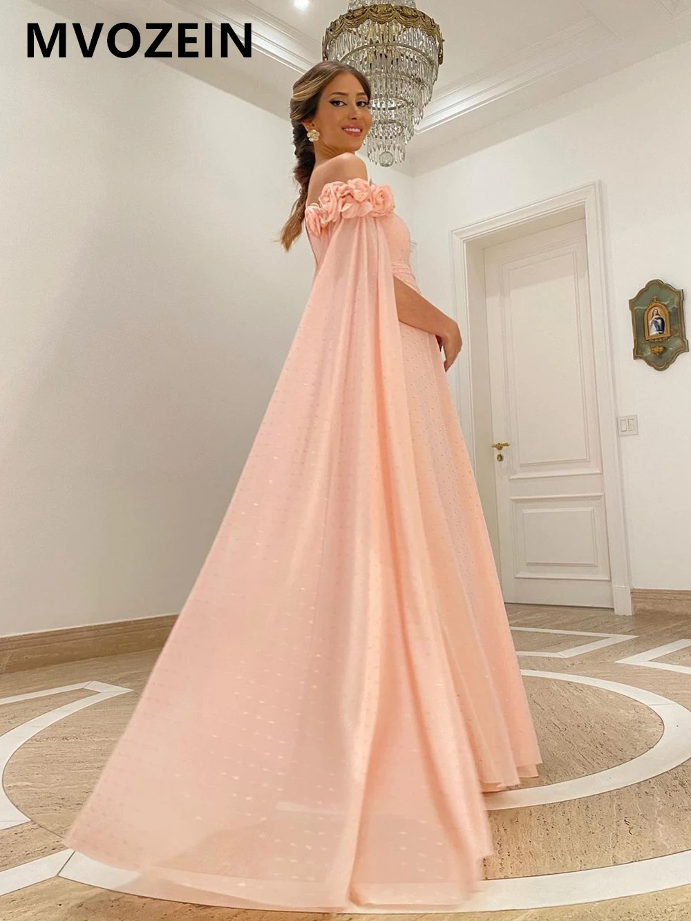 Вечернее платье Mvozein Blush с жакетом, платье для беременных, 2023, Шифоновое Элегантное вечернее платье в складку трапециевидной формы, Длинное Изображение 2
