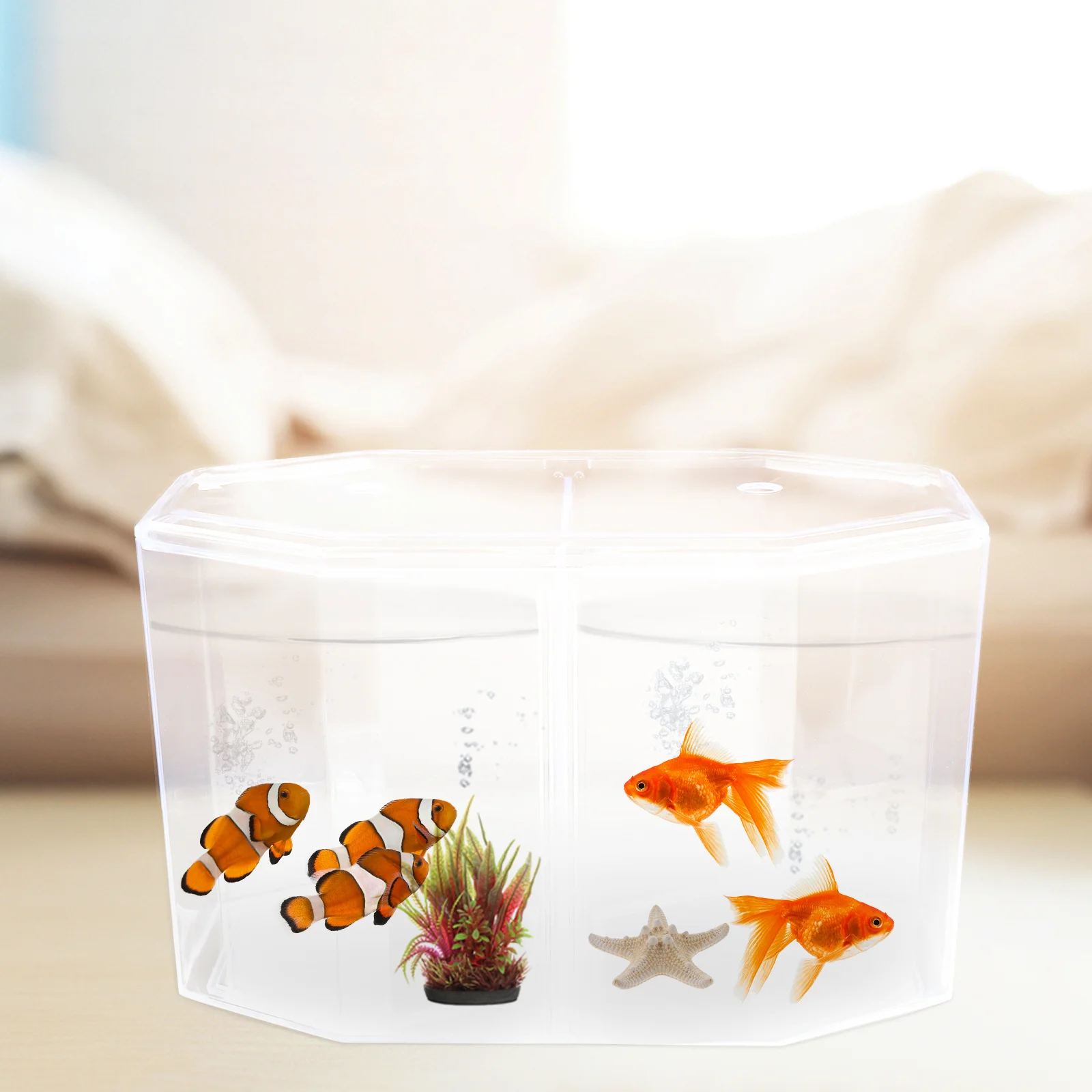 Восьмиугольный контейнер для разведения креветок Бетта, аквариум с золотыми рыбками, акриловая перегородка, прозрачный аксессуар Изображение 3