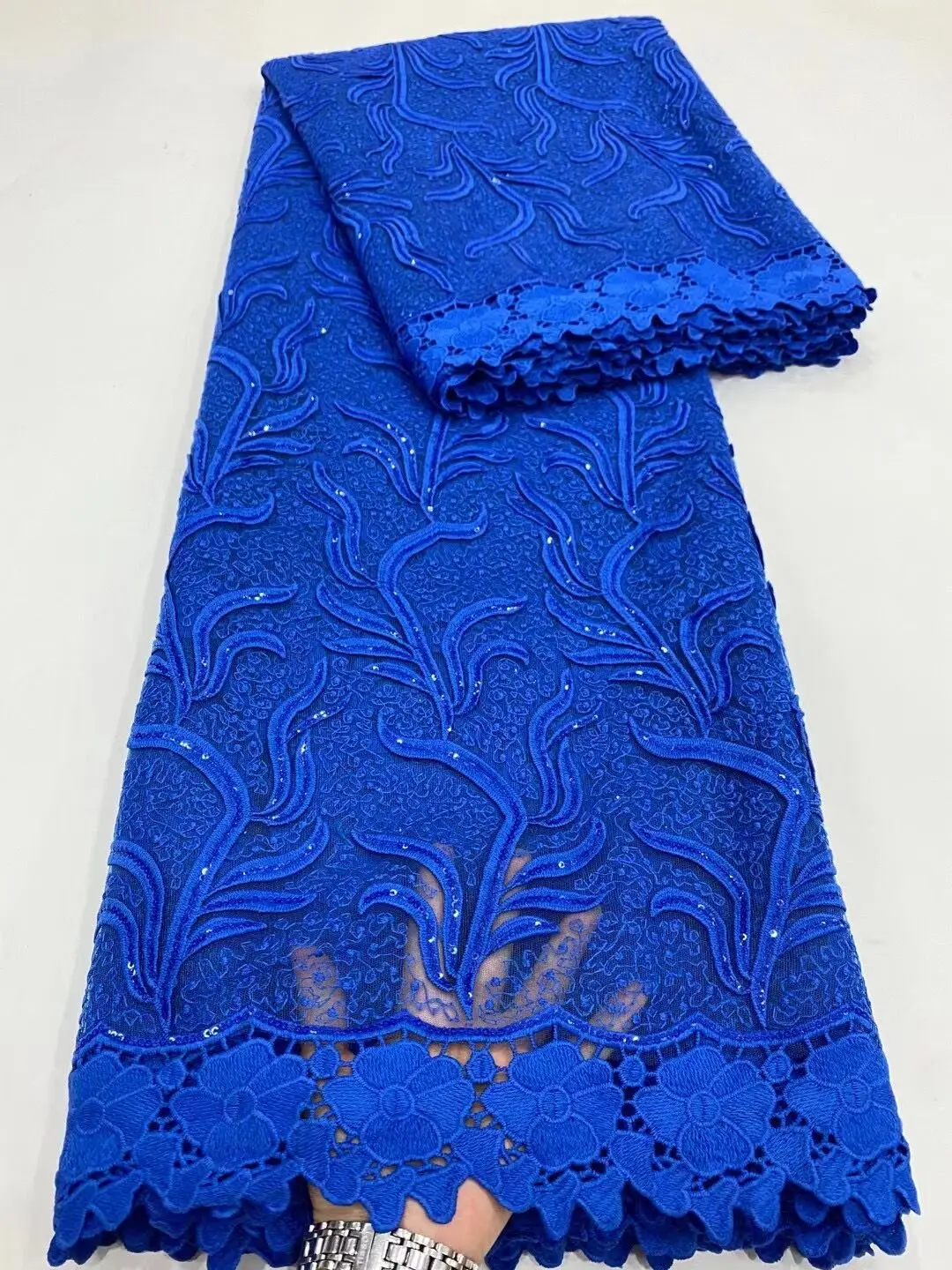 Высококачественная Африканская Кружевная Ткань С Блестками, Нигерийское Свадебное Платье, Женское Французское Тюлевое кружево, Королевское Синее кружево Изображение 5