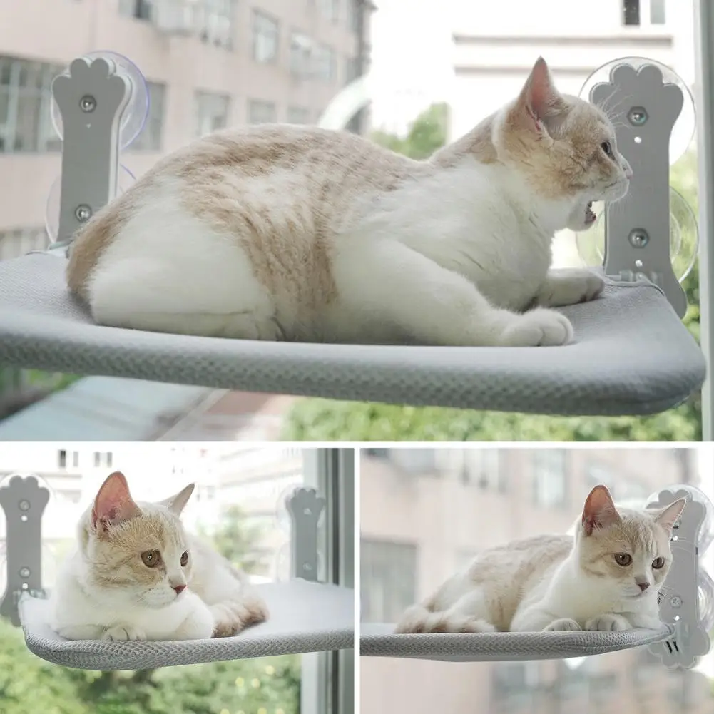 Гамак для кошек для прыгающих кошек, устойчивая складная насестка для кошачьего окна, компактный гамак с прочными присосками, мягкий для кошек Изображение 4