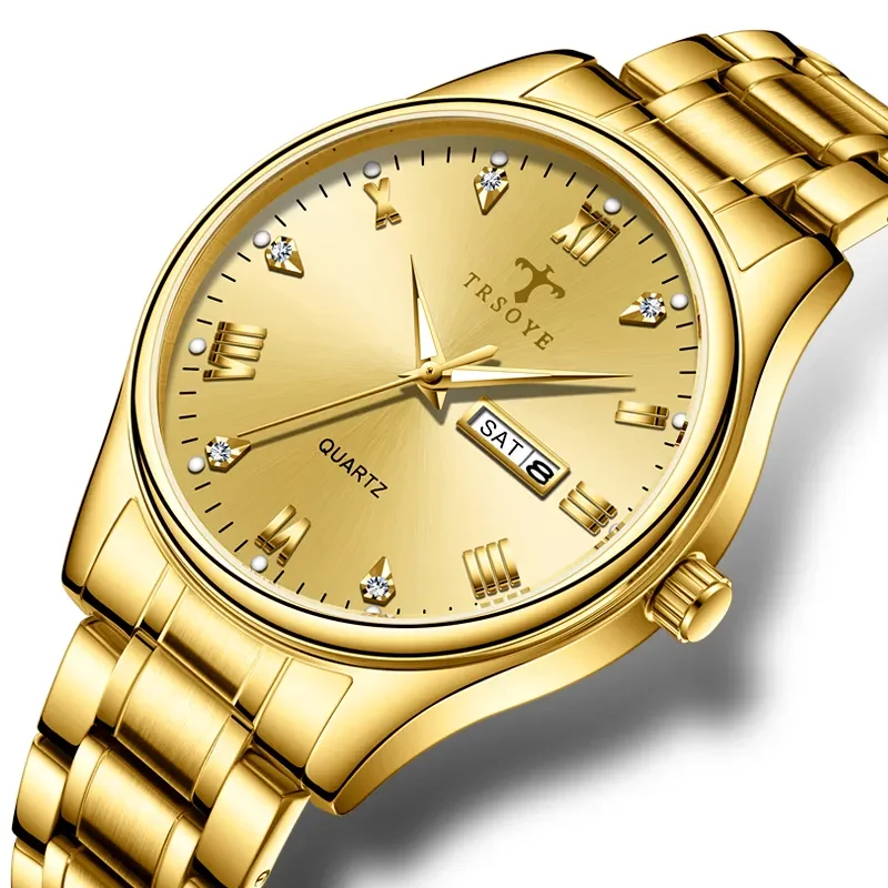 Деловые часы мужской бренд luxuries Стальные водонепроницаемые наручные часы с 3 полосами от часового завода TRSOYE Изображение 0