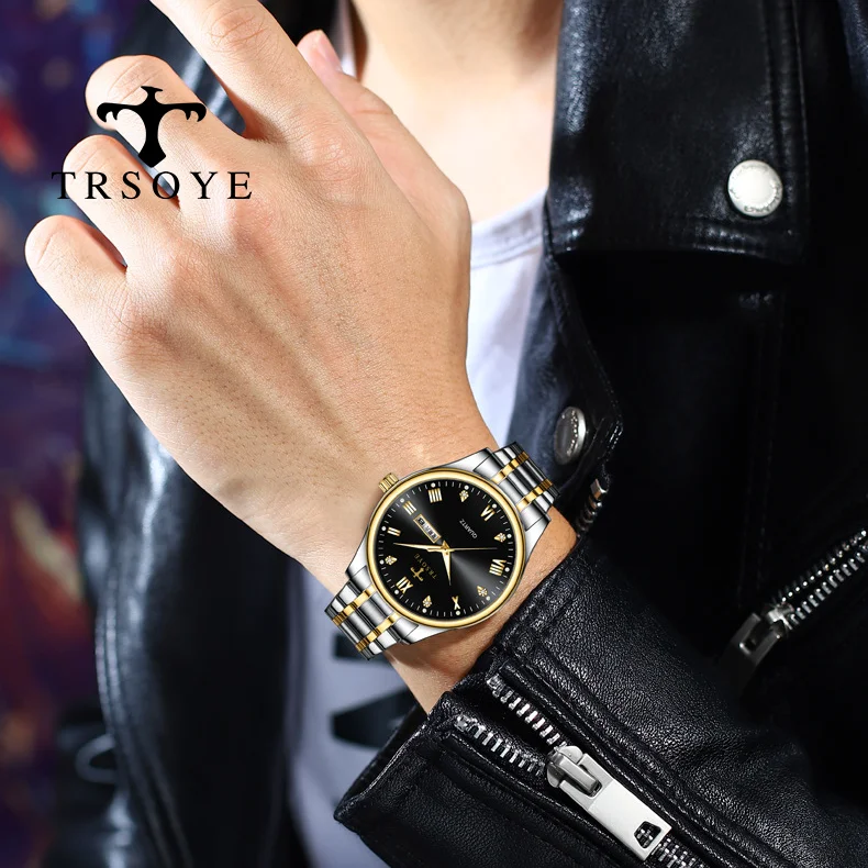 Деловые часы мужской бренд luxuries Стальные водонепроницаемые наручные часы с 3 полосами от часового завода TRSOYE Изображение 2