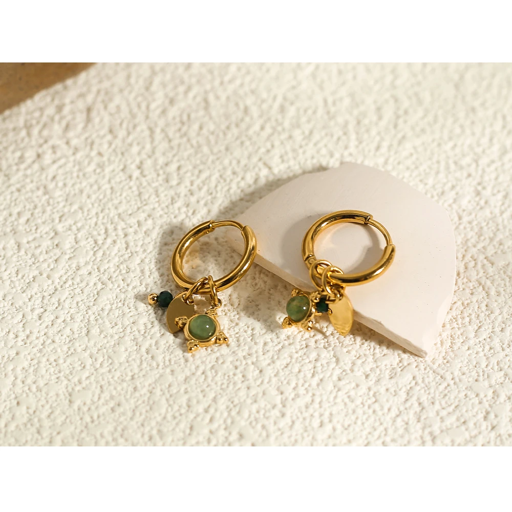 Женские серьги-кольца из нержавеющей стали с 18-каратным позолотой YACHAN, роскошные подвески из зеленого натурального камня, эстетичные ювелирные изделия Изображение 1