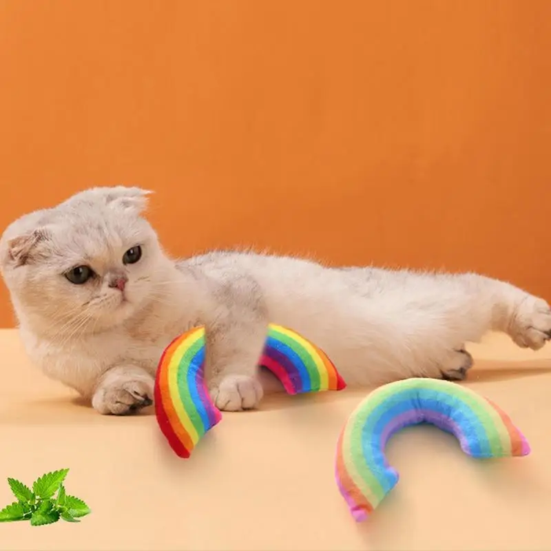 Игрушка Rainbow Cat Интерактивная Плюшевая игрушка Радужный Котенок, Жующий Пищащие Игрушки С кошачьей мятой, Домашняя И Уличная подушка для кошек Изображение 0