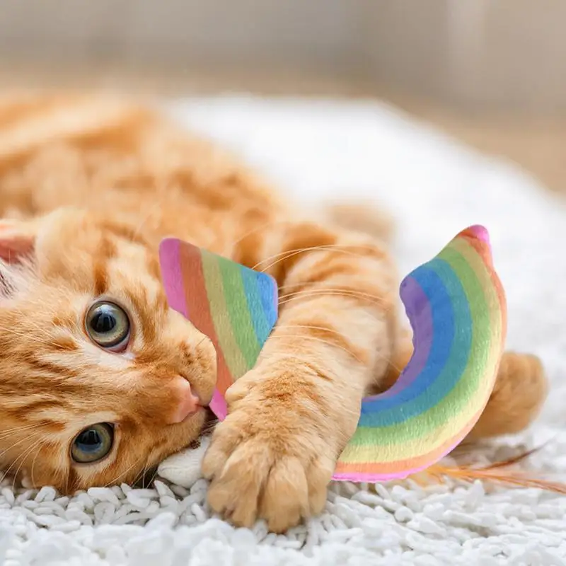 Игрушка Rainbow Cat Интерактивная Плюшевая игрушка Радужный Котенок, Жующий Пищащие Игрушки С кошачьей мятой, Домашняя И Уличная подушка для кошек Изображение 1